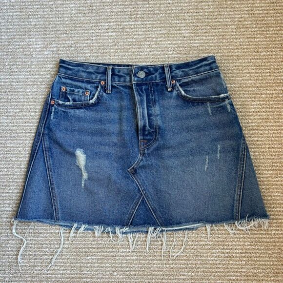 EUC GRLFRND Eva Distressed Denim Mini Skirt Walk This Way High Size 26 REVOLVE - Picture 4 of 15